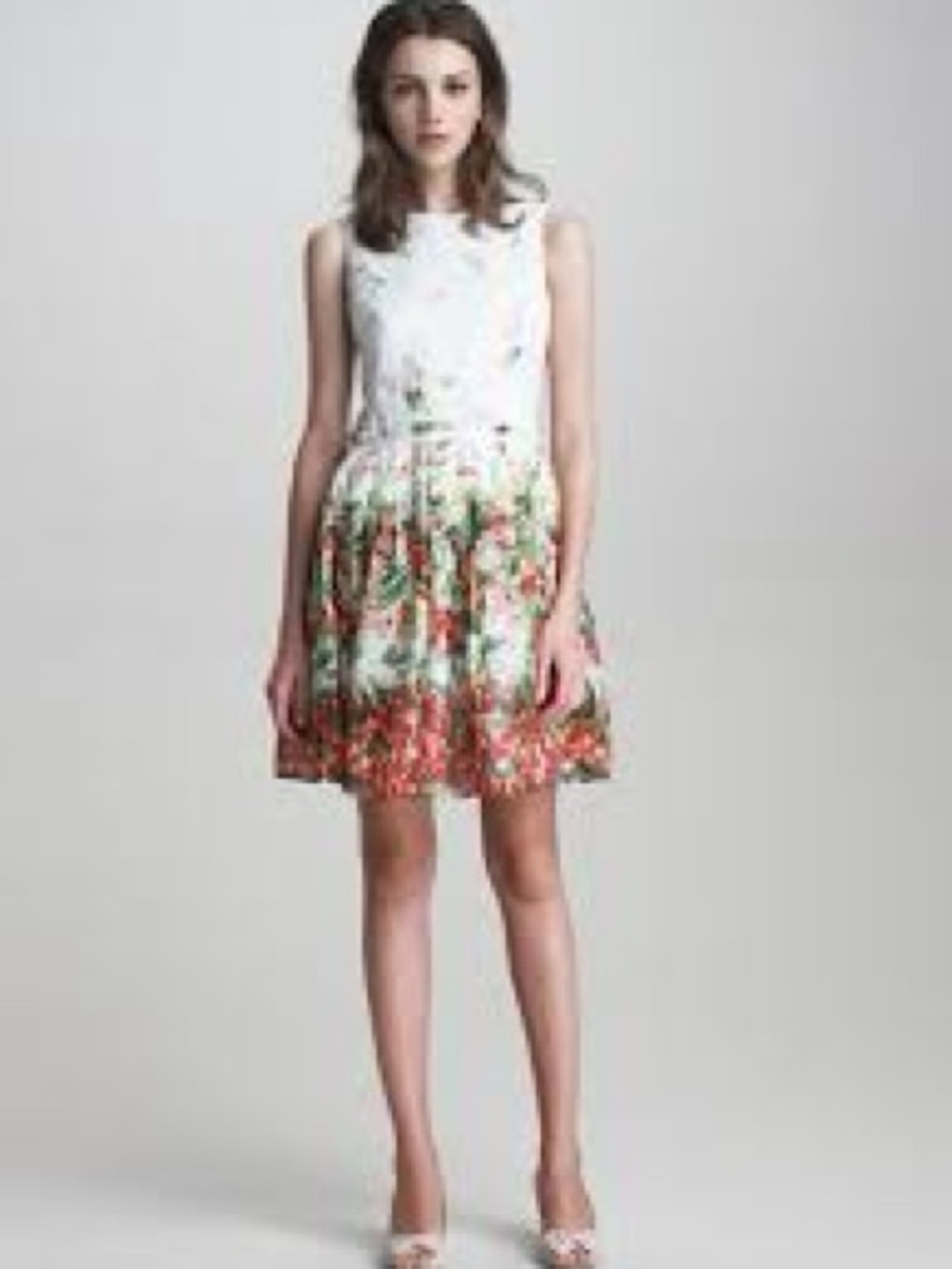 RED Valentino White Dress with Green & Pink Floral Skirt- Sz small